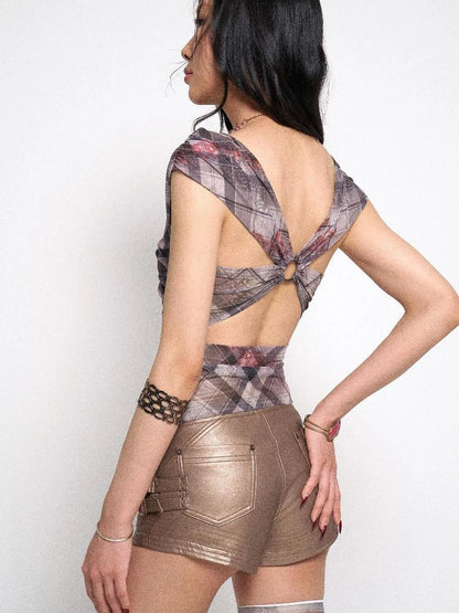 Grid  Sheer Mesh Camisole Top