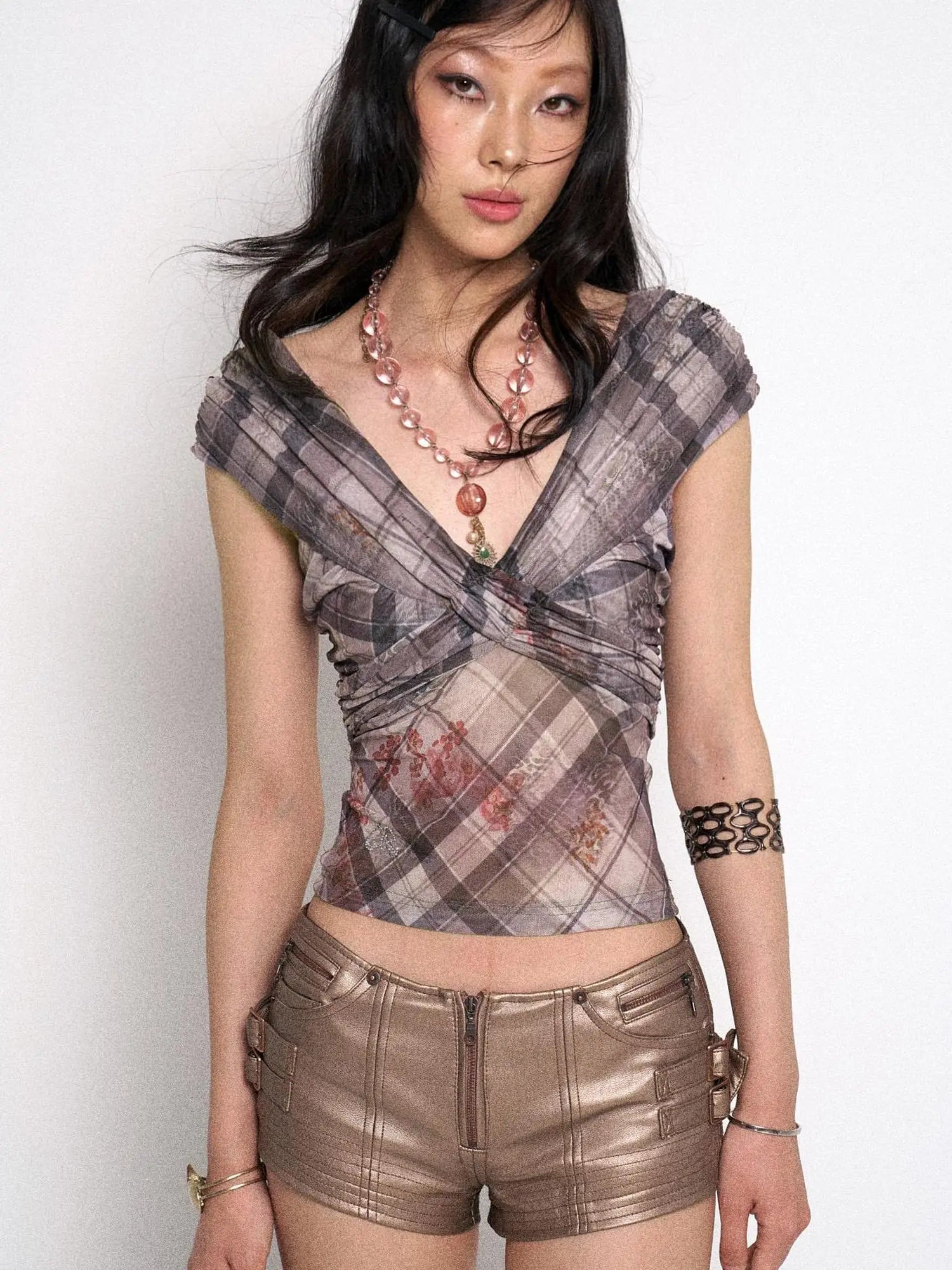Grid  Sheer Mesh Camisole Top