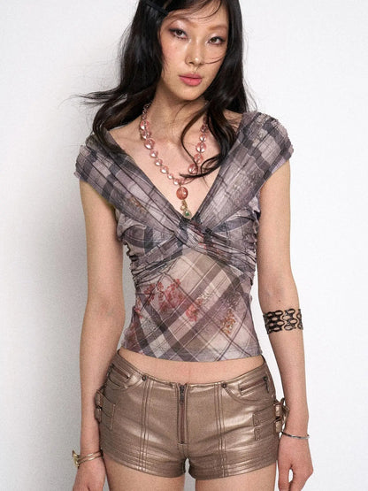 Grid  Sheer Mesh Camisole Top