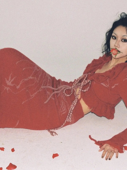 Hand Painted   Intarsia Knit Cardigan