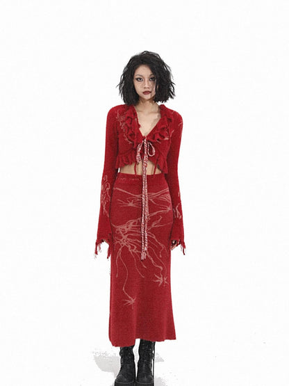 Hand Painted   Intarsia Knit Cardigan