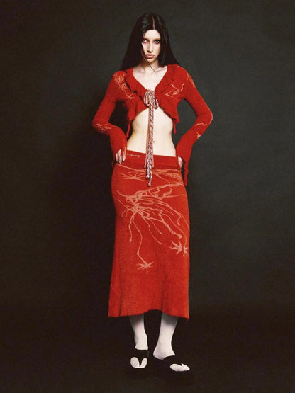 Hand Painted   Intarsia Knit Cardigan