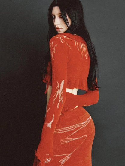 Hand Painted   Intarsia Knit Cardigan