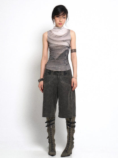 High Neck Knitted Sweater Elongated Fit Custom Logo Grey