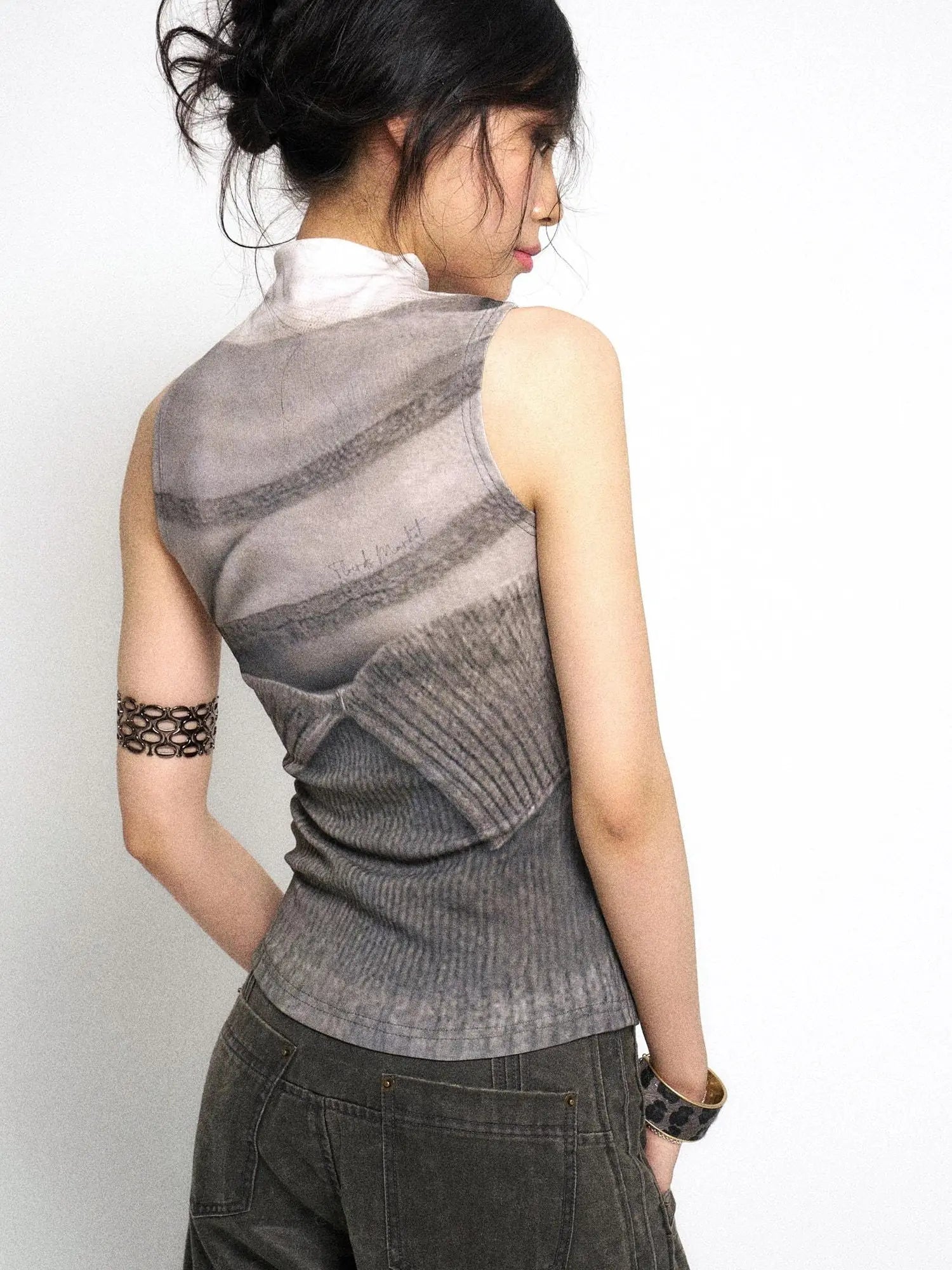 High Neck Knitted Sweater Elongated Fit Custom Logo Grey