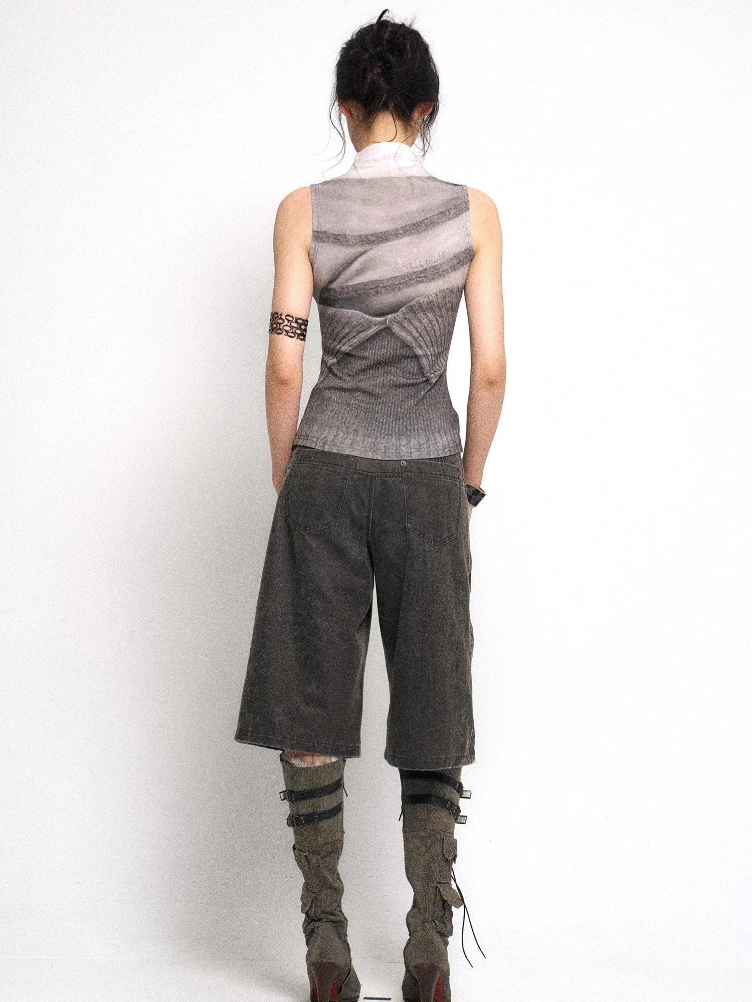 High Neck Knitted Sweater Elongated Fit Custom Logo Grey