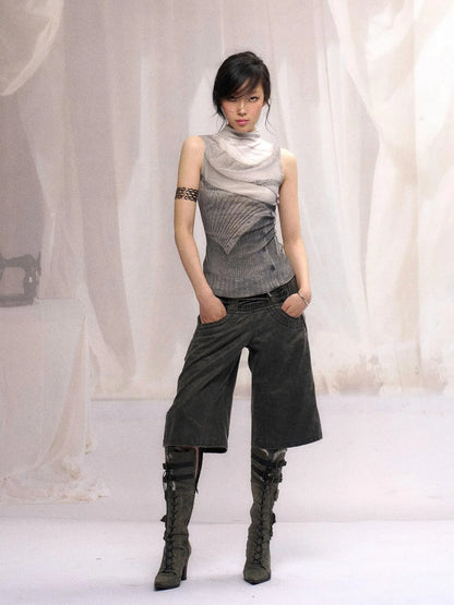 High Neck Knitted Sweater Elongated Fit Custom Logo Grey