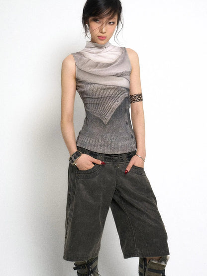 High Neck Knitted Sweater Elongated Fit Custom Logo Grey