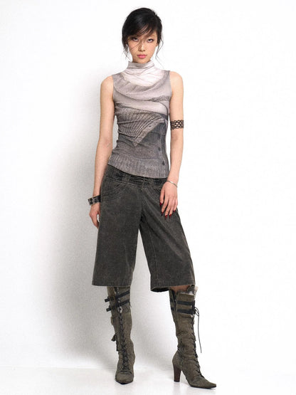 High Neck Knitted Sweater Elongated Fit Custom Logo Grey