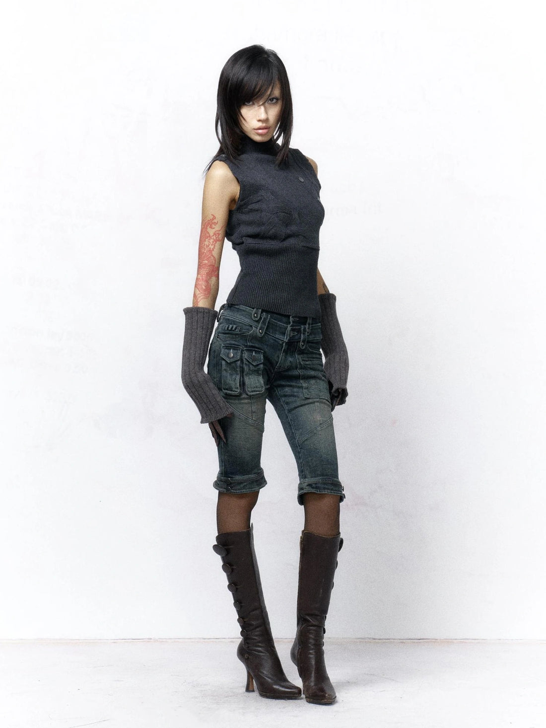 Flowers birds Market High Stretch Distressed Slim Fit Low Rise Vintage Women Deep Blue Pockets Jeans