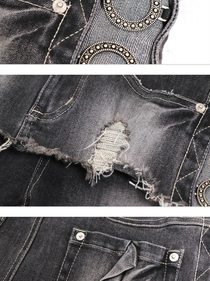 Flowers birds Market High Waist Washed Ripped Micro Stretch Casual Button Fly Women Denim Slim Jeans