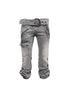 Flowers birds Market High Waist Washed Slim Fit Pocket Light Gray Stretch Women Cropped Jeans