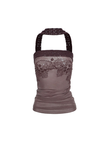 Flowers_birds_Market_Hollow_Knit_Patchwork_Flocked_Print_Mesh_Ruched_Women&