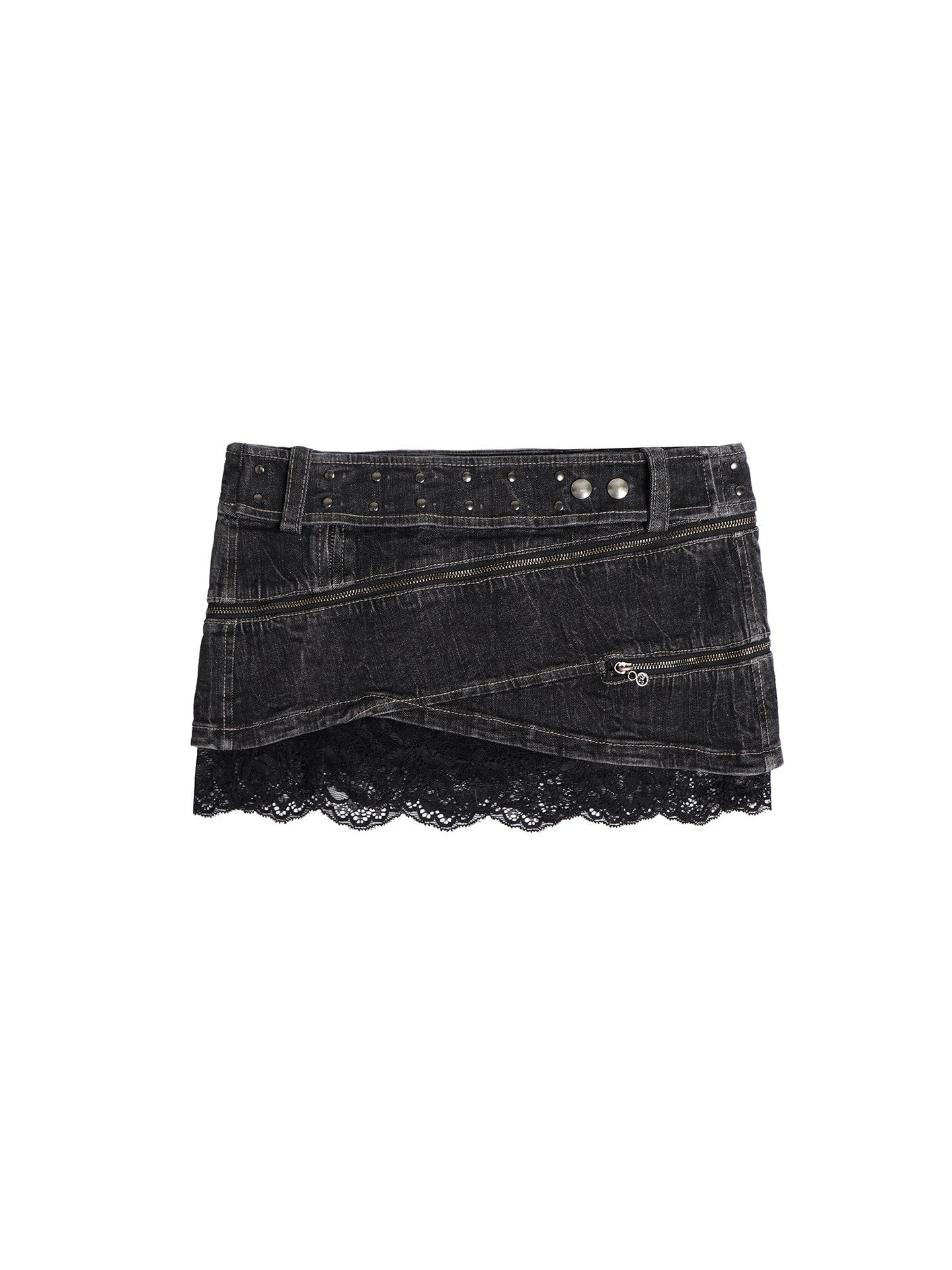 Flowers birds Market Lace Patchwork Mid Waist H Line Straight Fit Women Washed Black Gray Mini Skirts