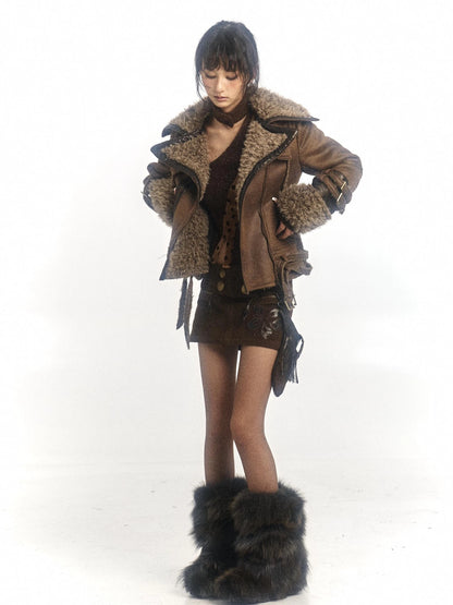 Lamb Wool Fleece Lined Slim Fit Warm Jacket