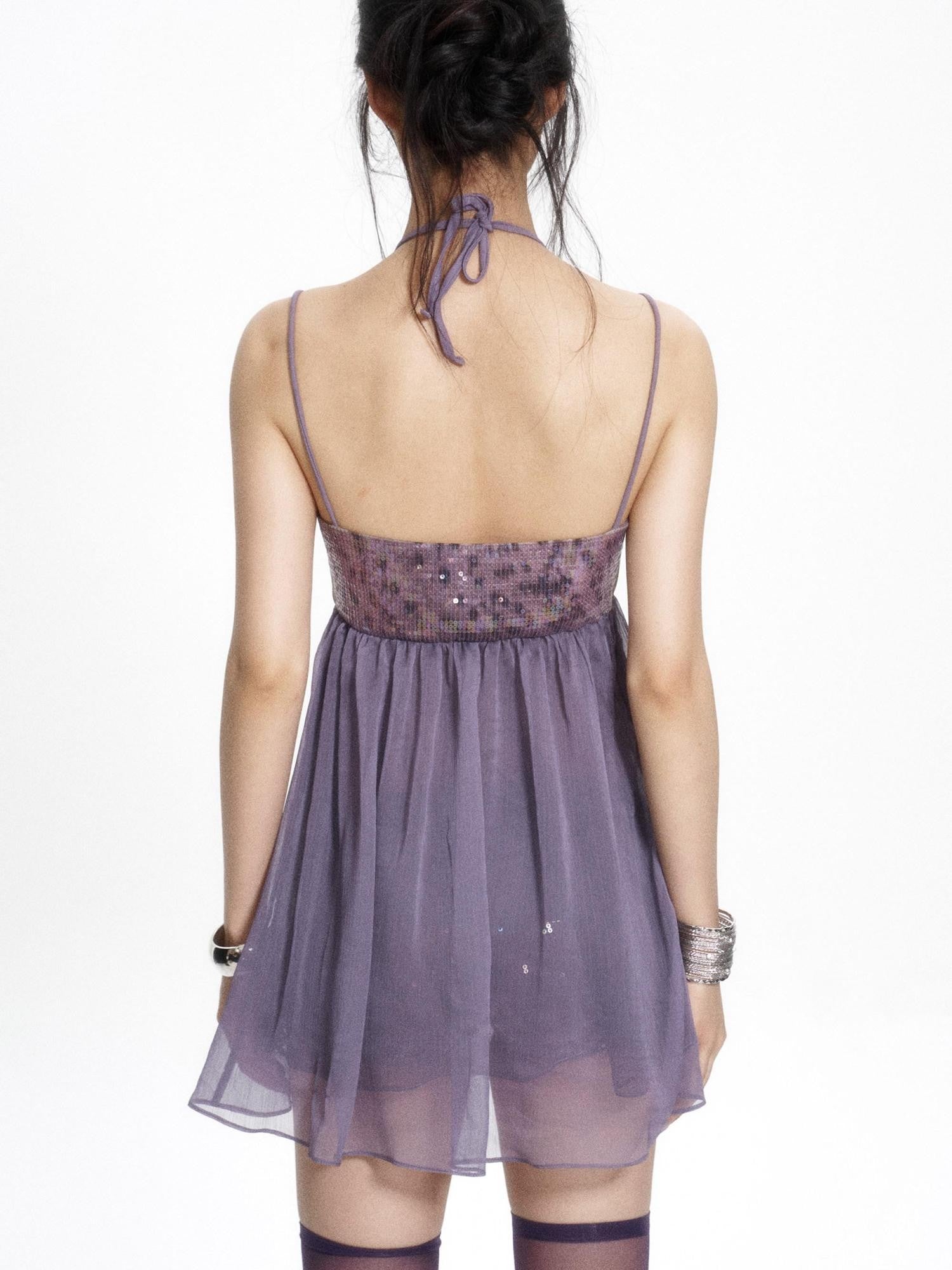 Flowers birds Market Leopard Print Sequin Spliced Strappy Women&