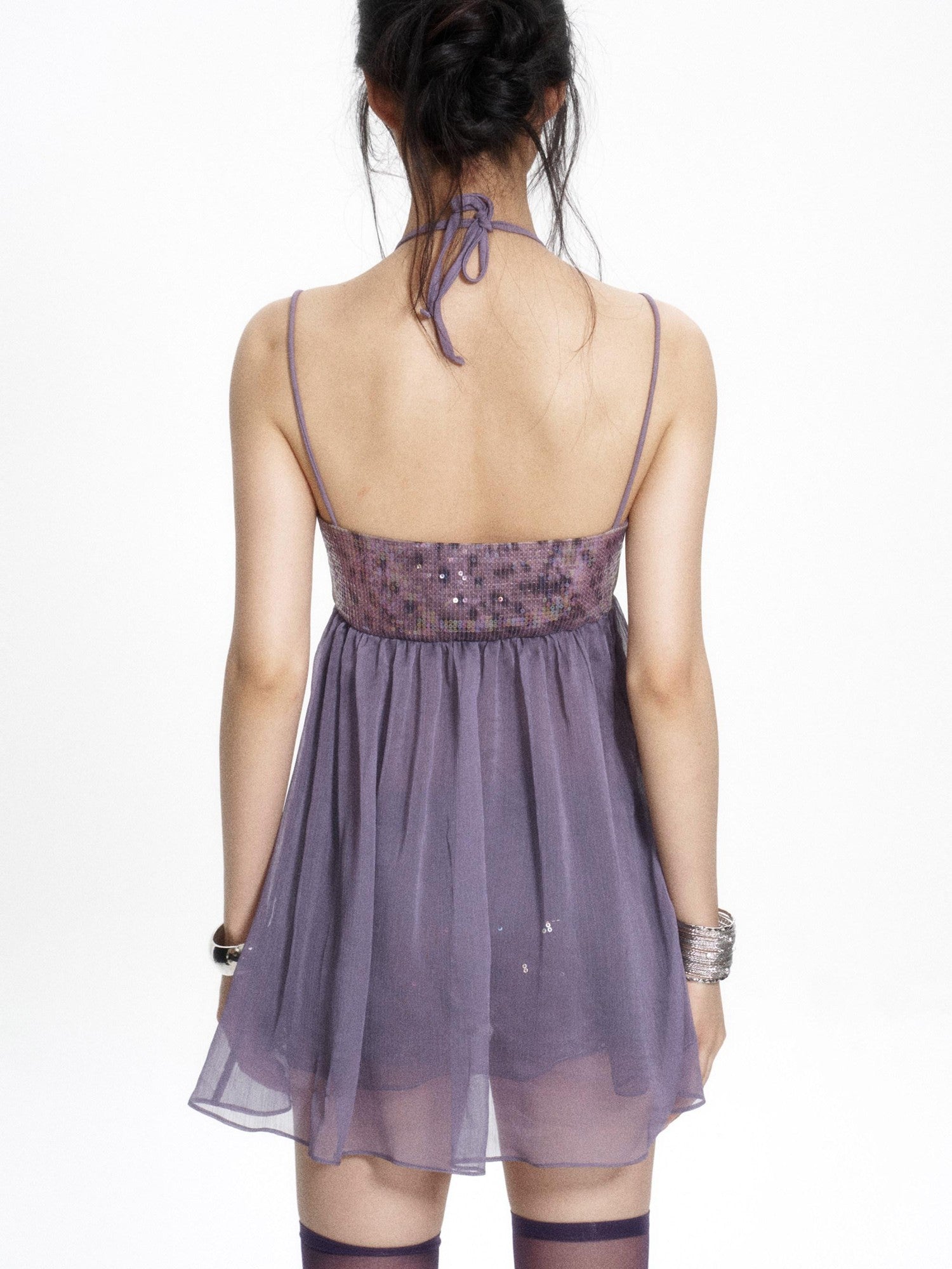 Flowers birds Market Leopard Print Sequin Spliced Strappy Women&