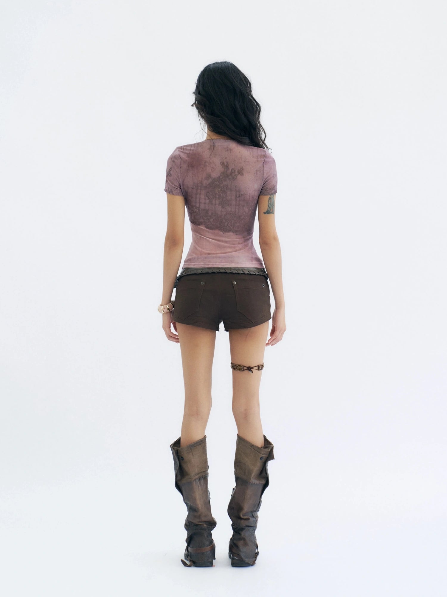 Flowers birds Market Lightweight Pink Floral Print Slim Fit Flutter Sleeve Crew Neck Women T-Shirt