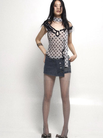 Low Cut Lace Velvet Dot Camisole Top