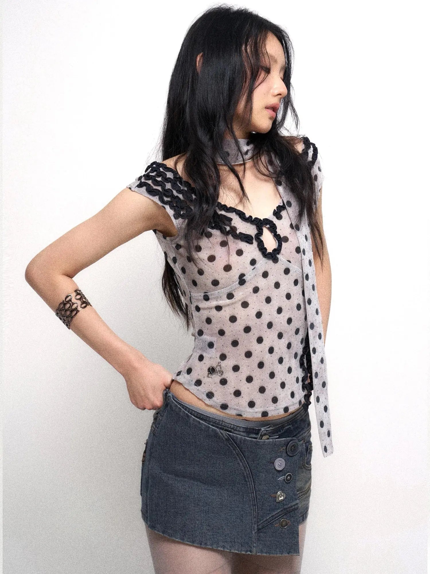 Low Cut Lace Velvet Dot Camisole Top