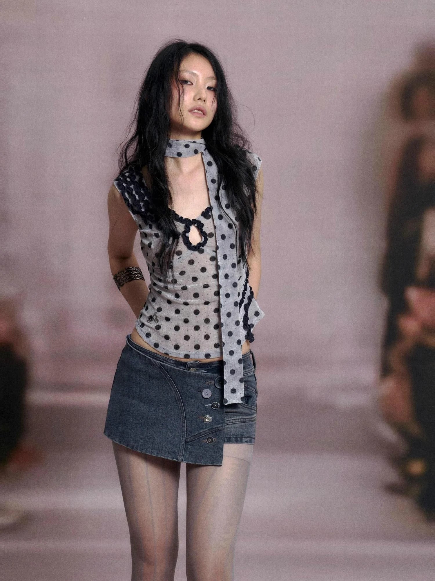 Low Cut Lace Velvet Dot Camisole Top