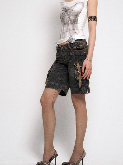 Low Rise Five Pocket Baggy Jeans Washed Gray Black