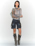 Flowers birds Market Low Rise Washed Denim Cargo Shorts