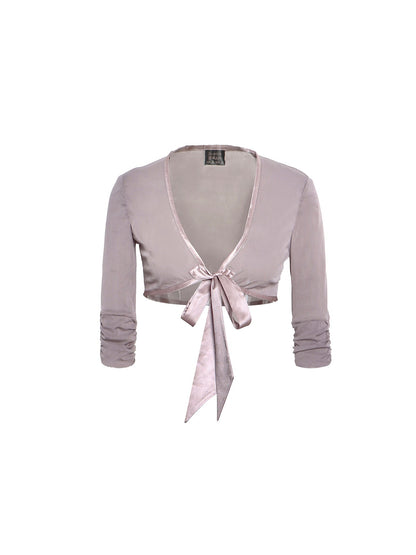 Flowers_birds_Market_Mesh_Bow_Tie_Cropped_V-neck_3_4_Sleeve_Women&