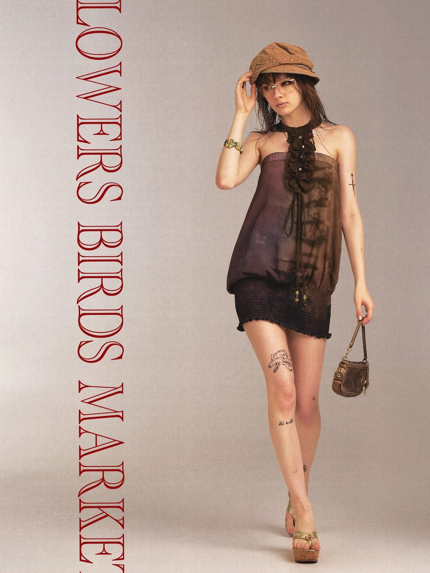 Flowers_birds_Market No Padding Halter Vacation Floral Polyester Strapless Mini Dresses