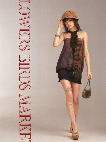 Flowers_birds_Market No Padding Halter Vacation Floral Polyester Strapless Mini Dresses