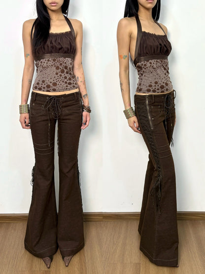 Flowers birds Market Polka Dot Strappy Camisole Regular Fit Brown Layering Women Tank Top