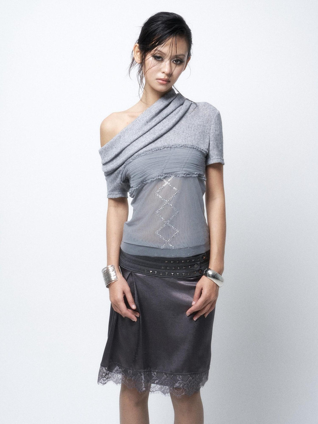 Flowers_birds_Market Pure Cotton Patchwork One Shoulder Slim Cropped Women Short Sleeve T-Shirts