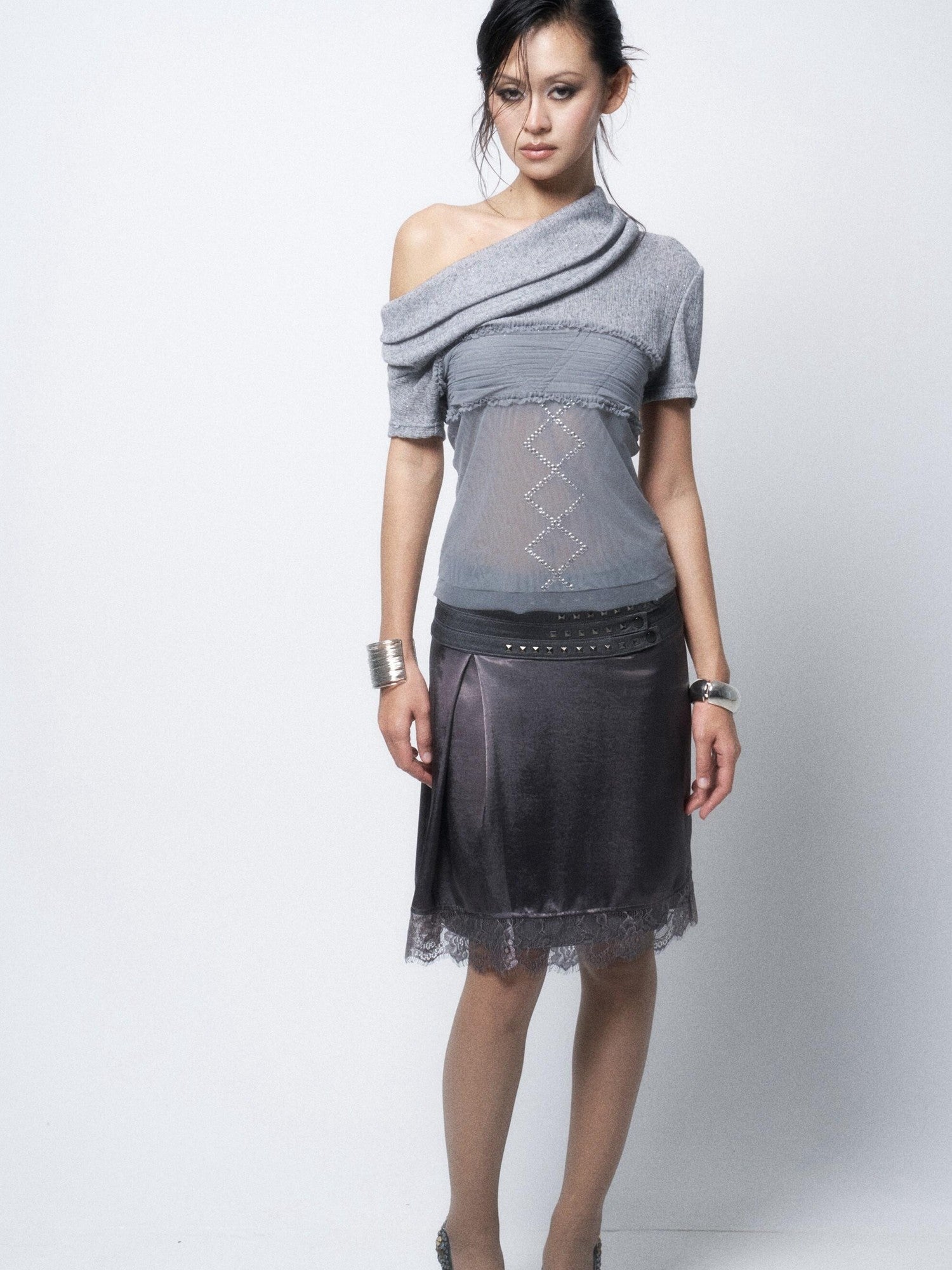 Flowers_birds_Market Pure Cotton Patchwork One Shoulder Slim Cropped Women Short Sleeve T-Shirts