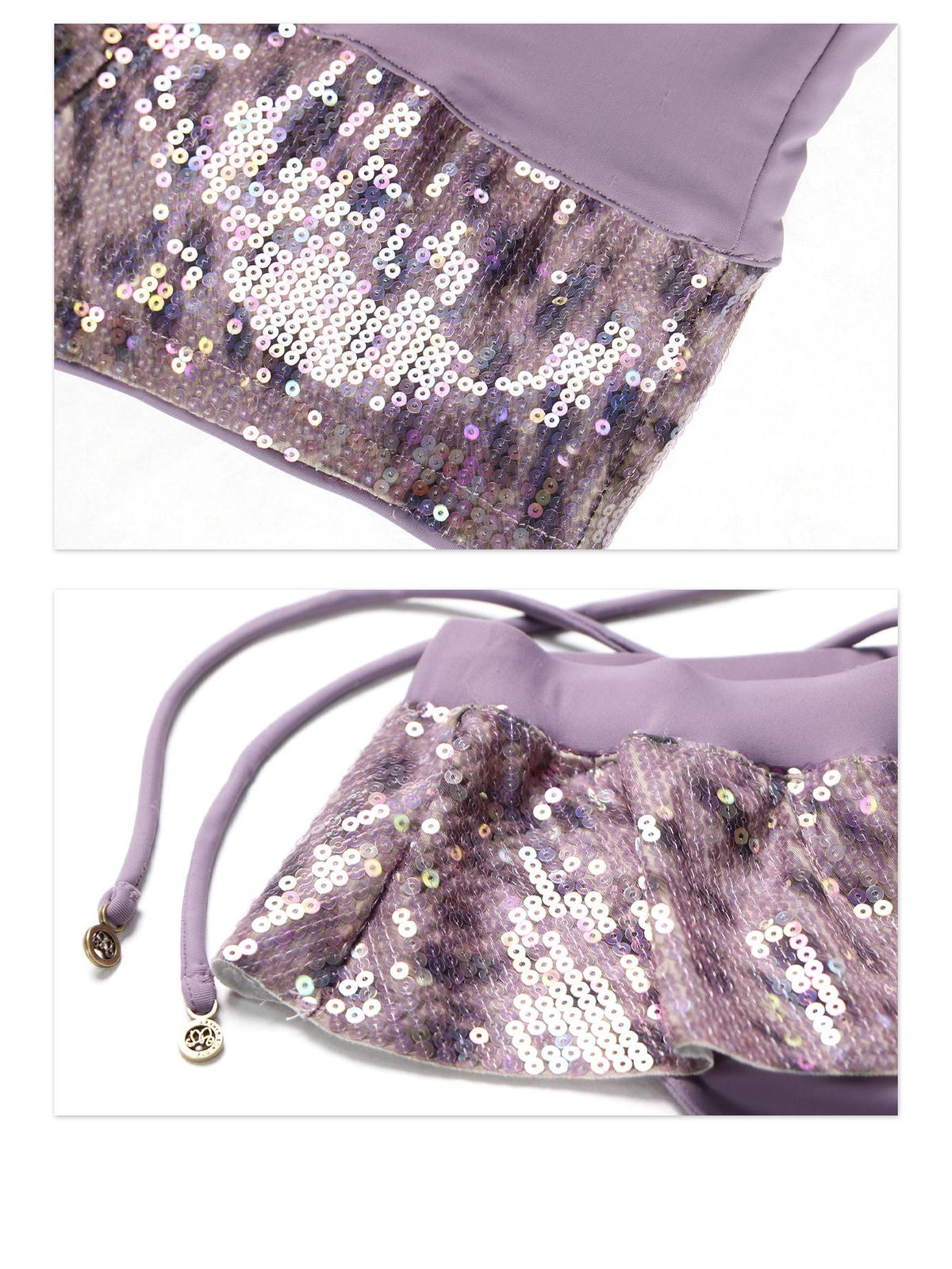 Flowers birds Market Purple Sequin Leopard Print Halter Women&