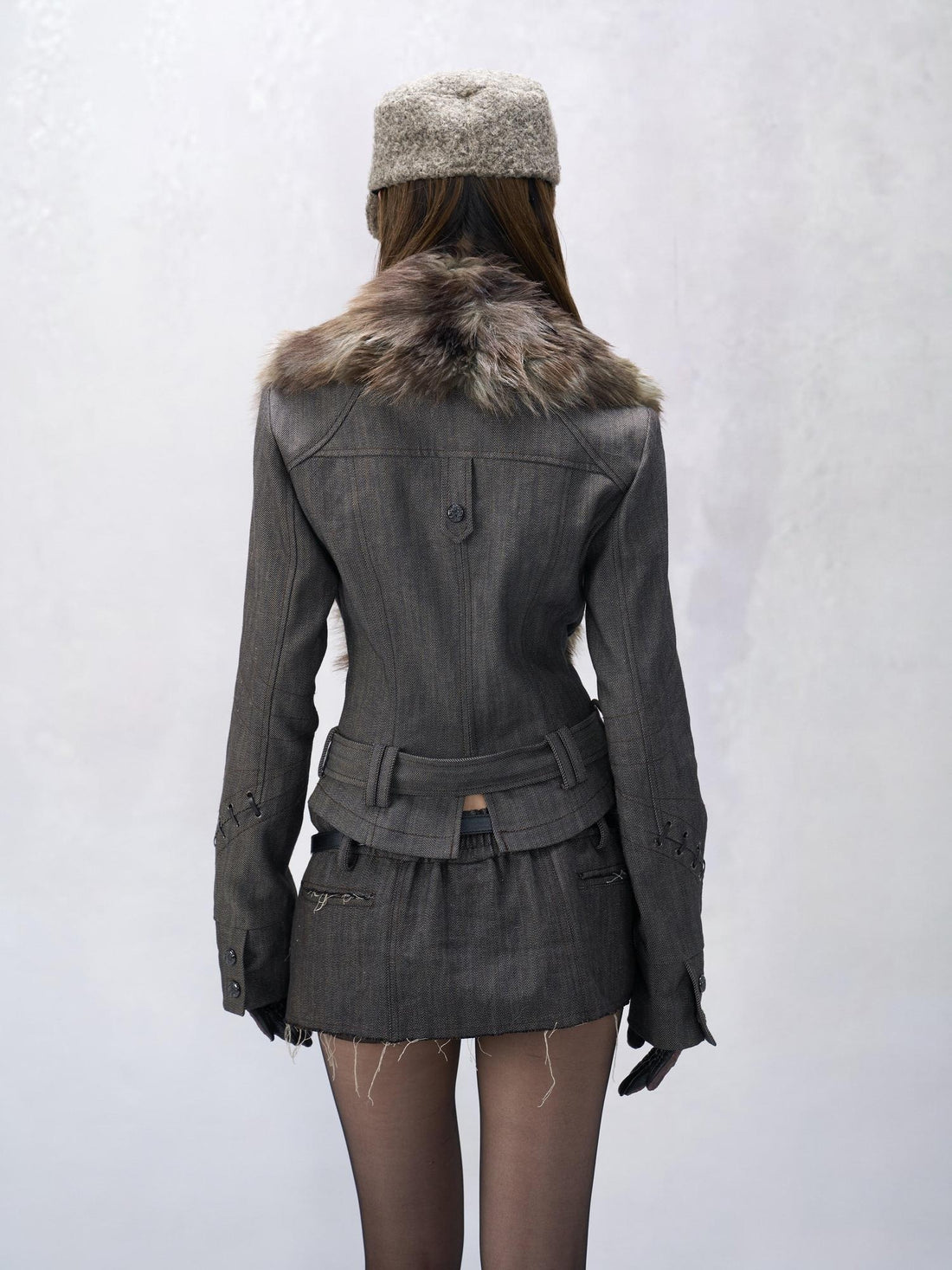 Flowers_birds_Market Reversible Faux Fur Trim Slim Fit Lapel Short Women Easy Care Cropped Jackets