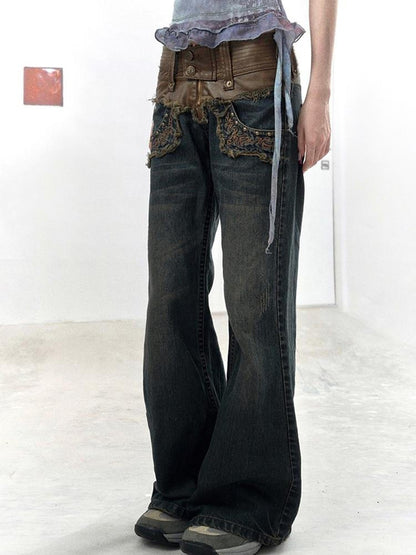 Flowers birds Market Rooted Silence Washed Patchwork Pants