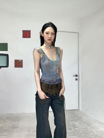 Flowers birds Market Rooted Silence Washed Patchwork Pants