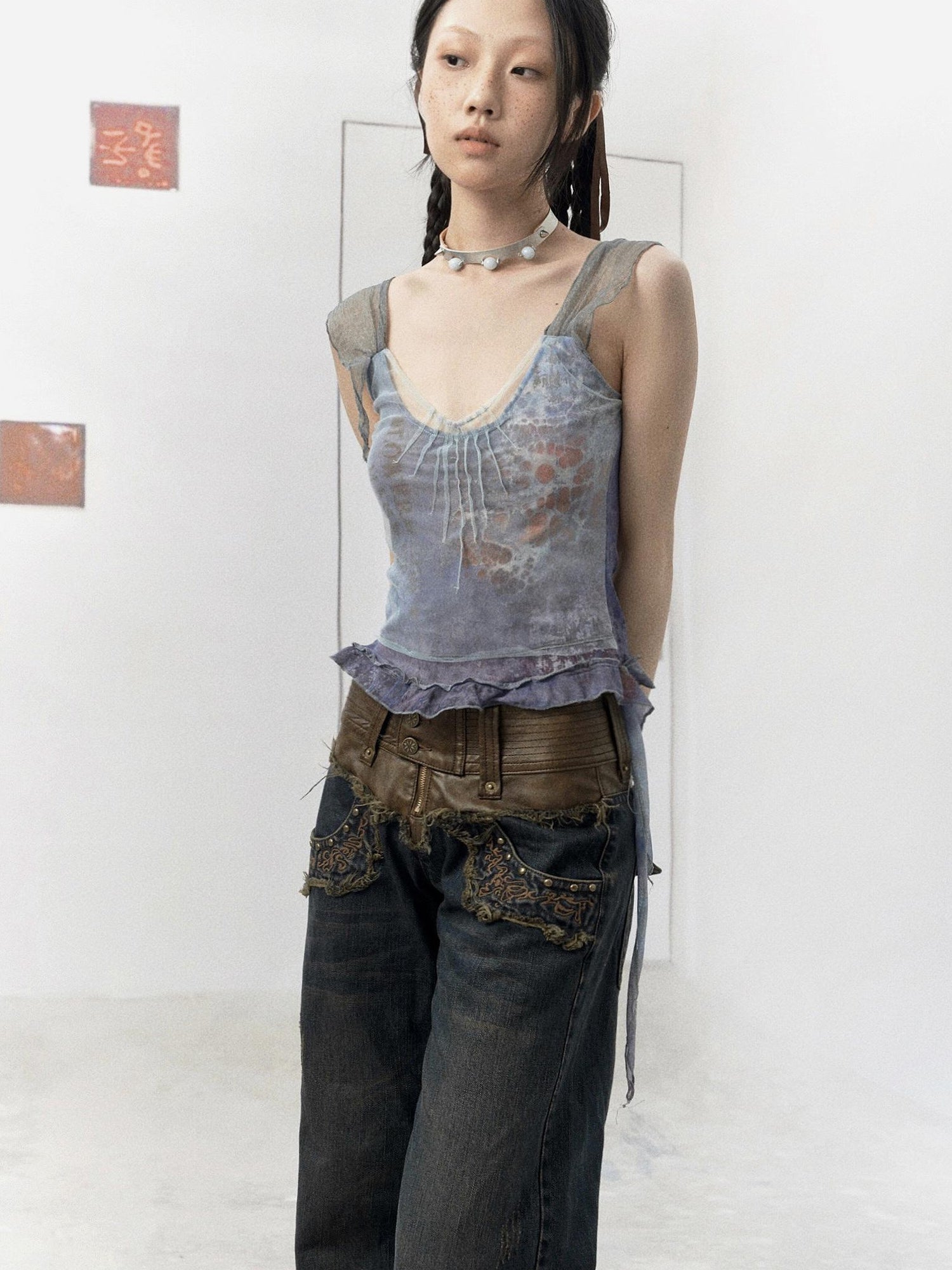 Flowers birds Market Rooted Silence Washed Patchwork Pants