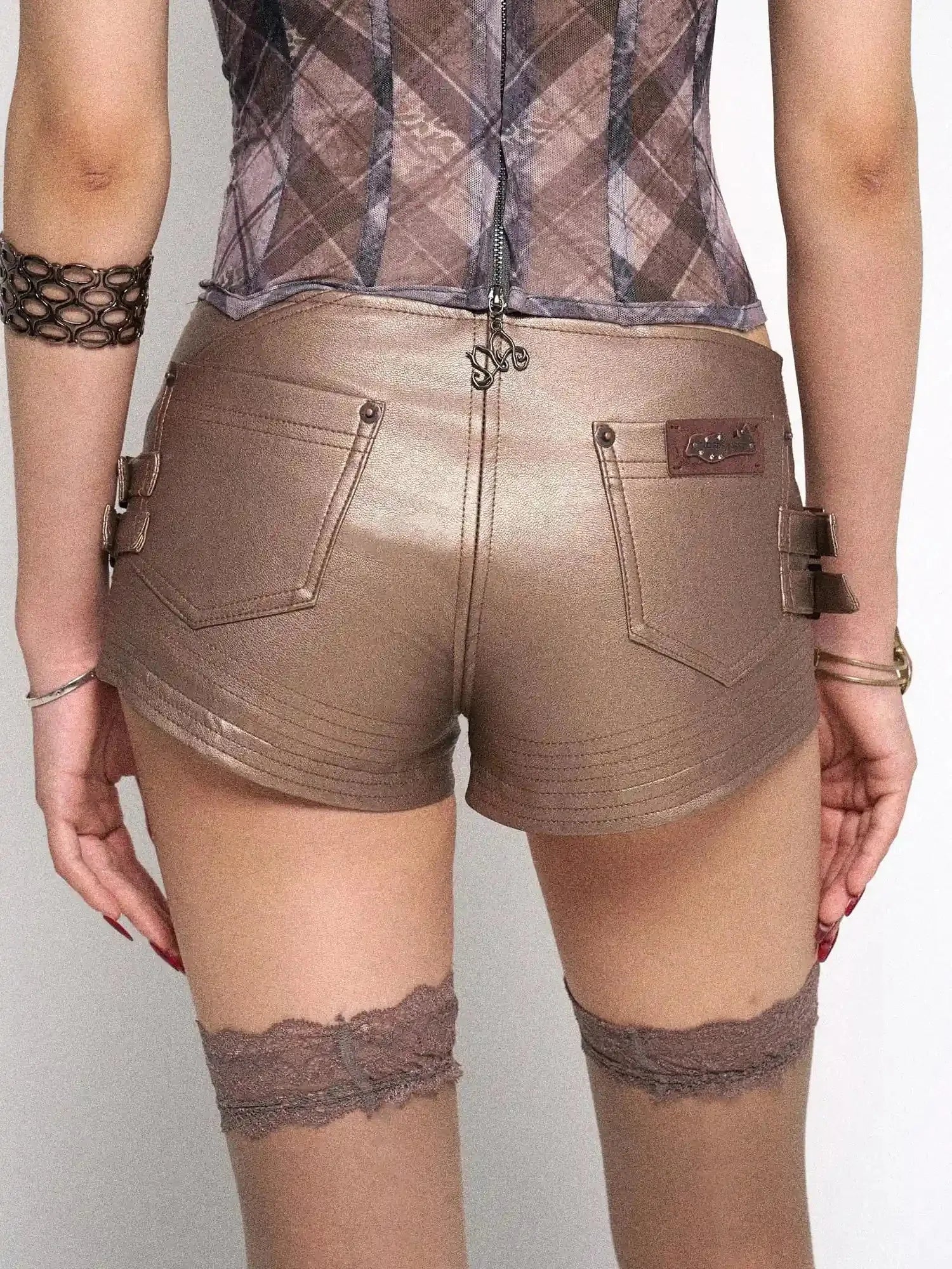 Rose Gold Y2K PU Leather Mini Shorts