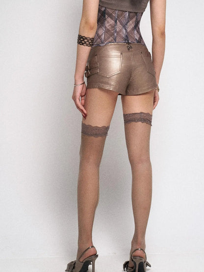Rose Gold Y2K PU Leather Mini Shorts