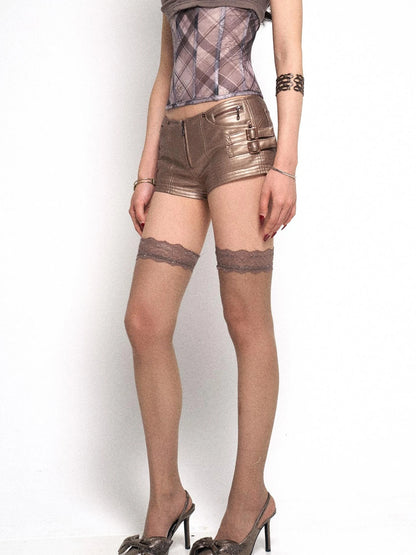 Rose Gold Y2K PU Leather Mini Shorts
