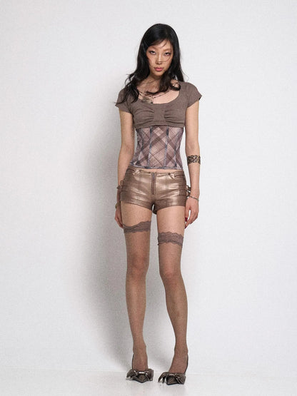 Rose Gold Y2K PU Leather Mini Shorts
