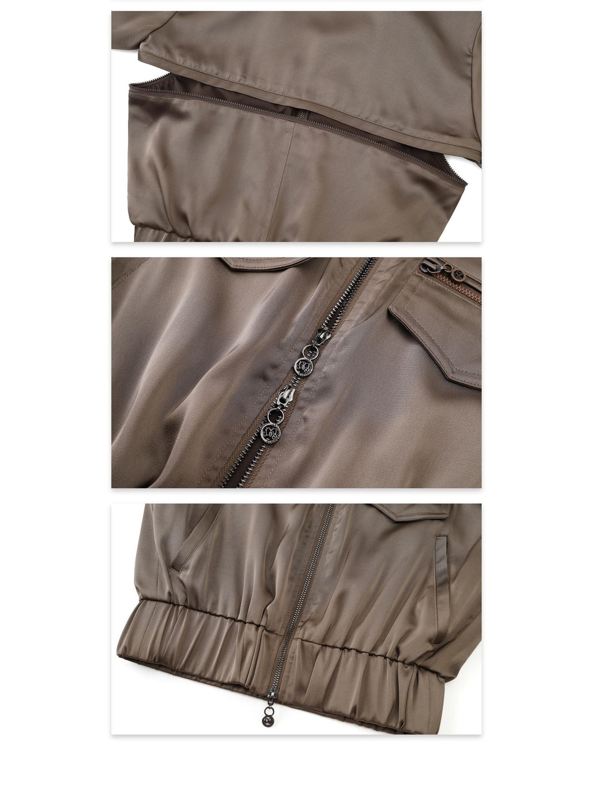 Flowers birds Market Shiny Satin Print Detachable Placket Women&