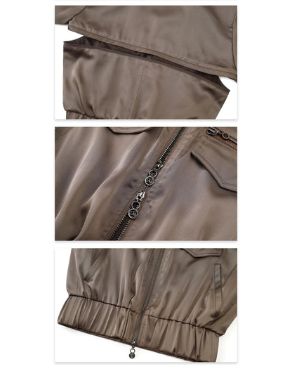 Flowers birds Market Shiny Satin Print Detachable Placket Women&