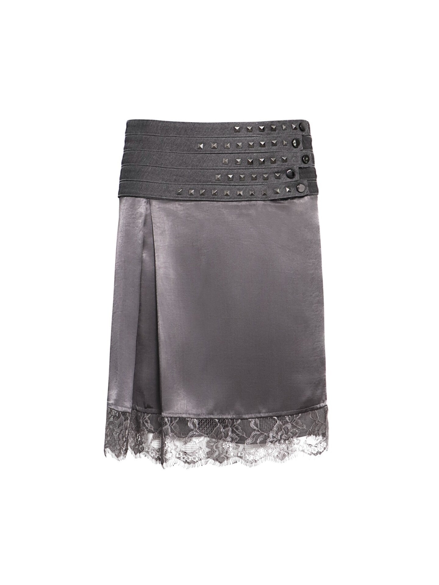 Flowers birds Market Silver Gray Lace H Silhouette Straight Fit Mid Waist Women Versatile Midi Skirts