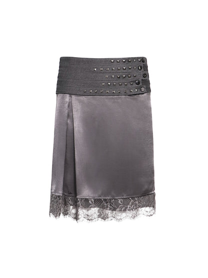 Flowers birds Market Silver Gray Lace H Silhouette Straight Fit Mid Waist Women Versatile Midi Skirts