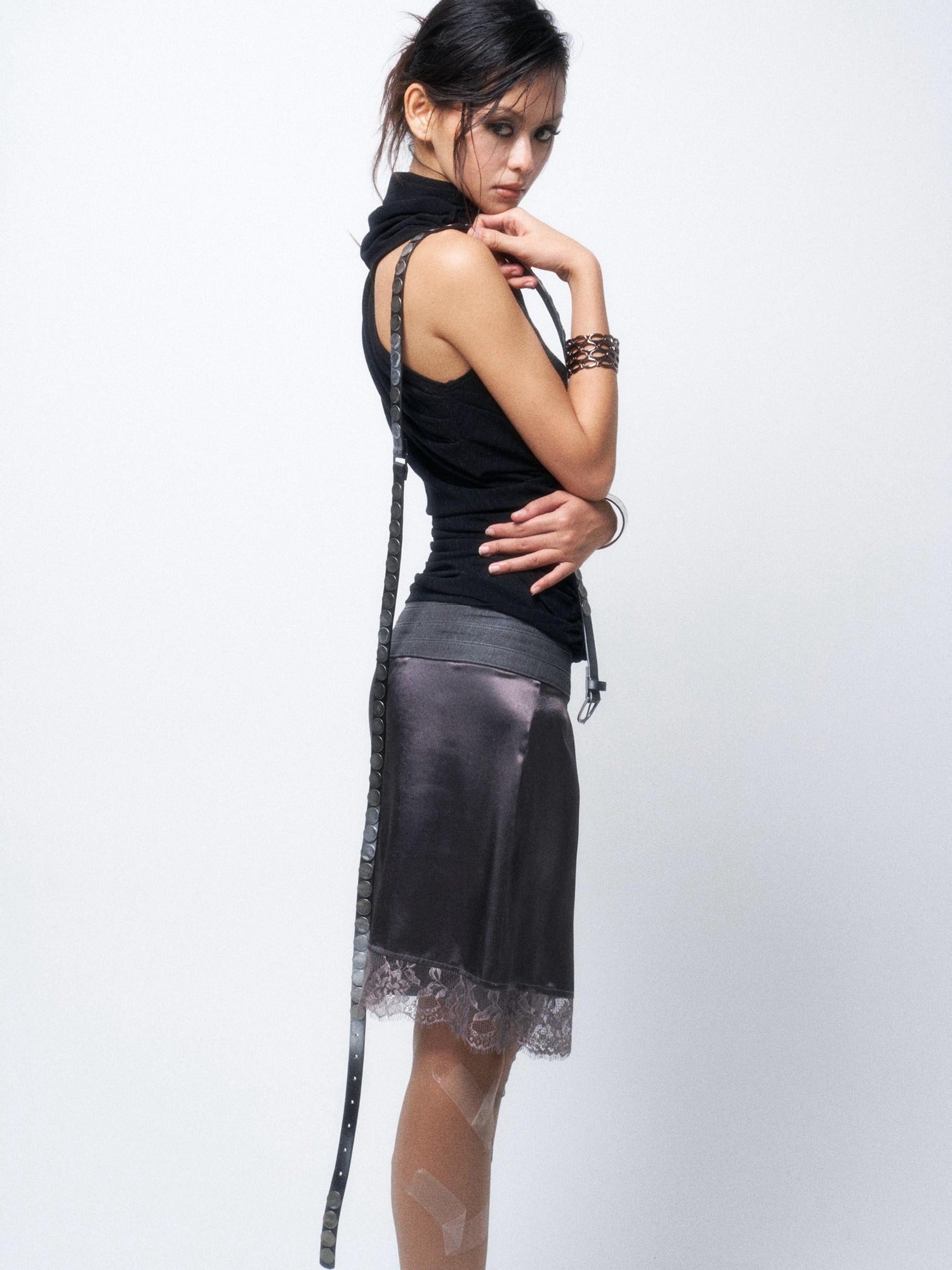 Flowers birds Market Silver Gray Lace H Silhouette Straight Fit Mid Waist Women Versatile Midi Skirts
