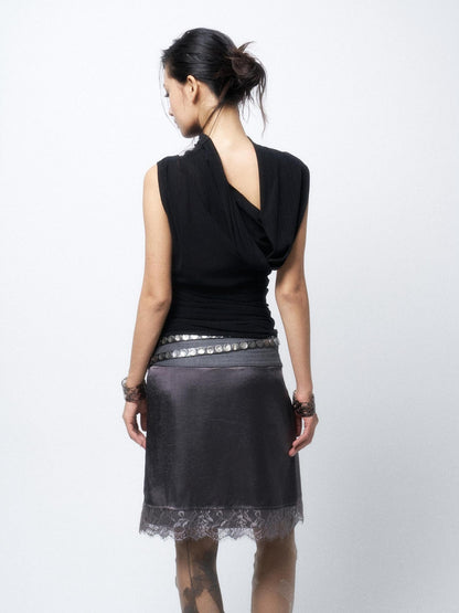 Flowers birds Market Silver Gray Lace H Silhouette Straight Fit Mid Waist Women Versatile Midi Skirts
