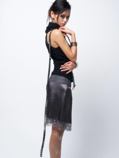 Flowers birds Market Silver Gray Lace H Silhouette Straight Fit Mid Waist Women Versatile Midi Skirts