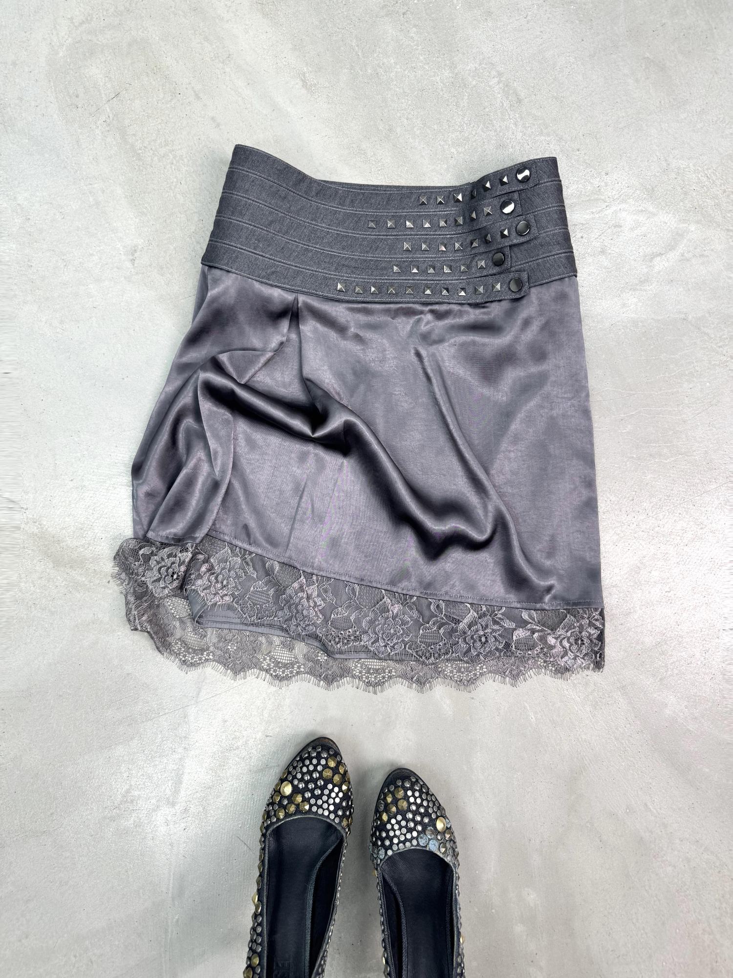 Flowers birds Market Silver Gray Lace H Silhouette Straight Fit Mid Waist Women Versatile Midi Skirts